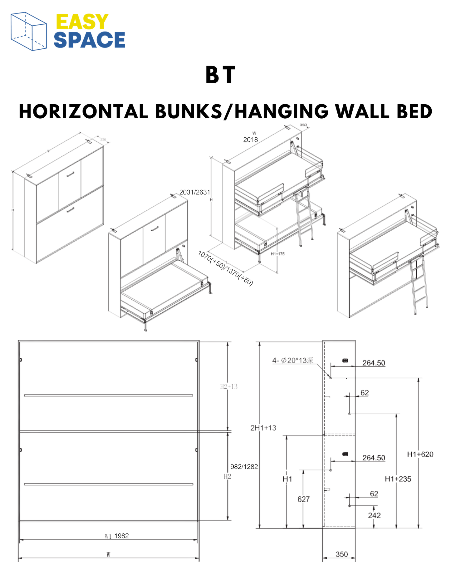 Horizontal Bunks/Hanging Wall Bed - BT Easy Space PH