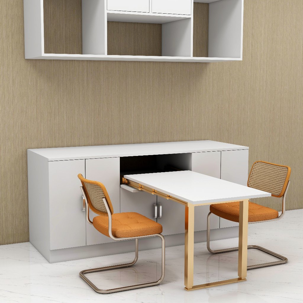 TELESCOPIC EXTENDING TABLE SLIDE CHAMPAGNE WITH TWO LEG (PRE-ORDER) Easy Space PH