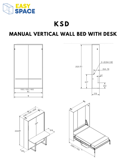 Manual Vertical Wall Bed with Desk - KSD