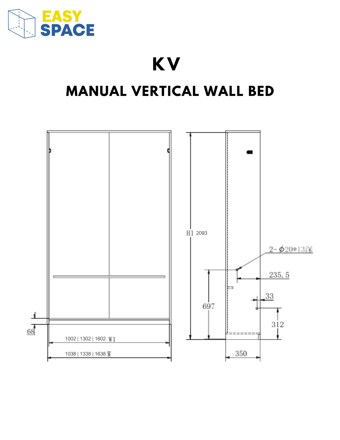 Manual Vertical Wall Bed - KV