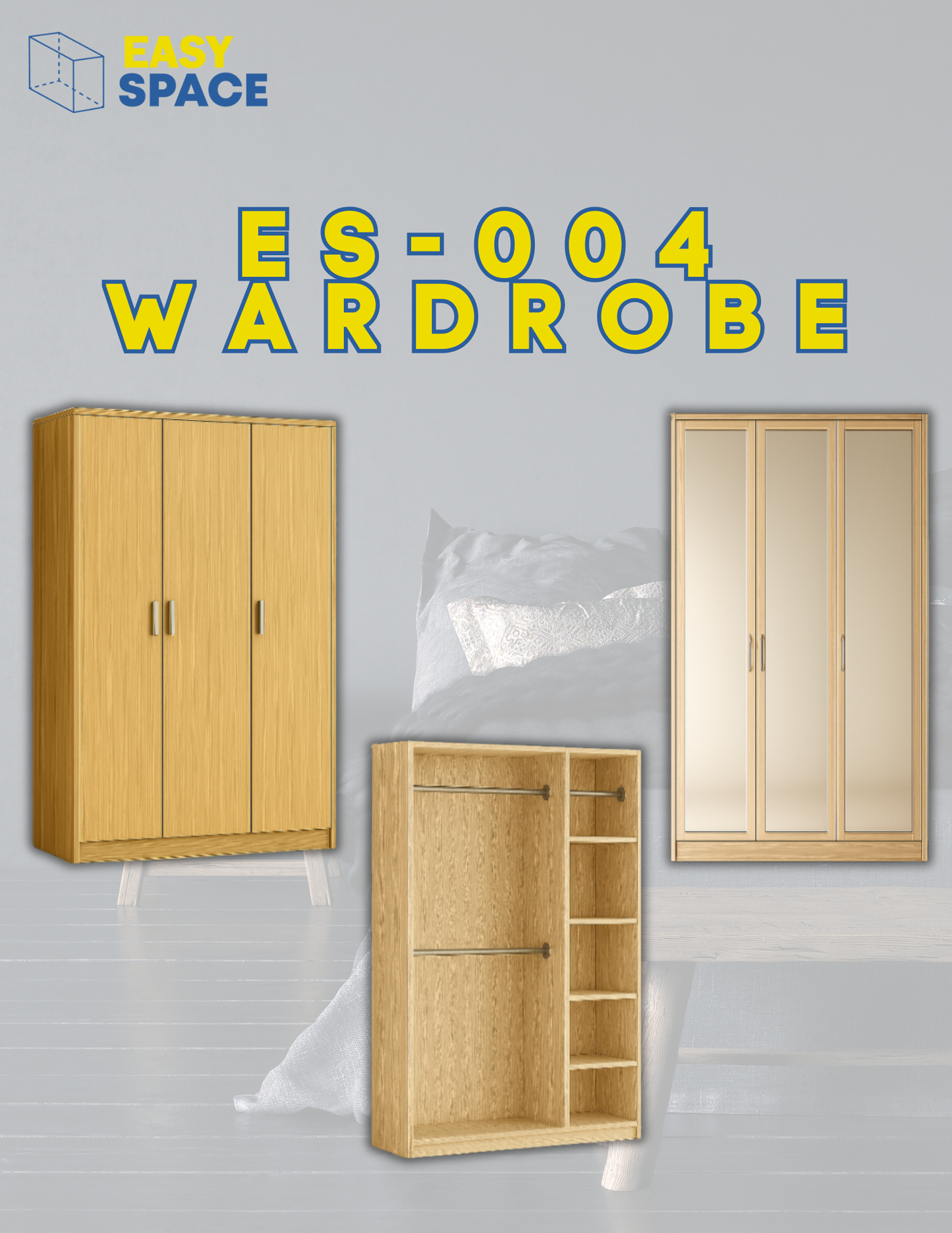 ES-004 Wardrobe with Hanger Rod and Shelves