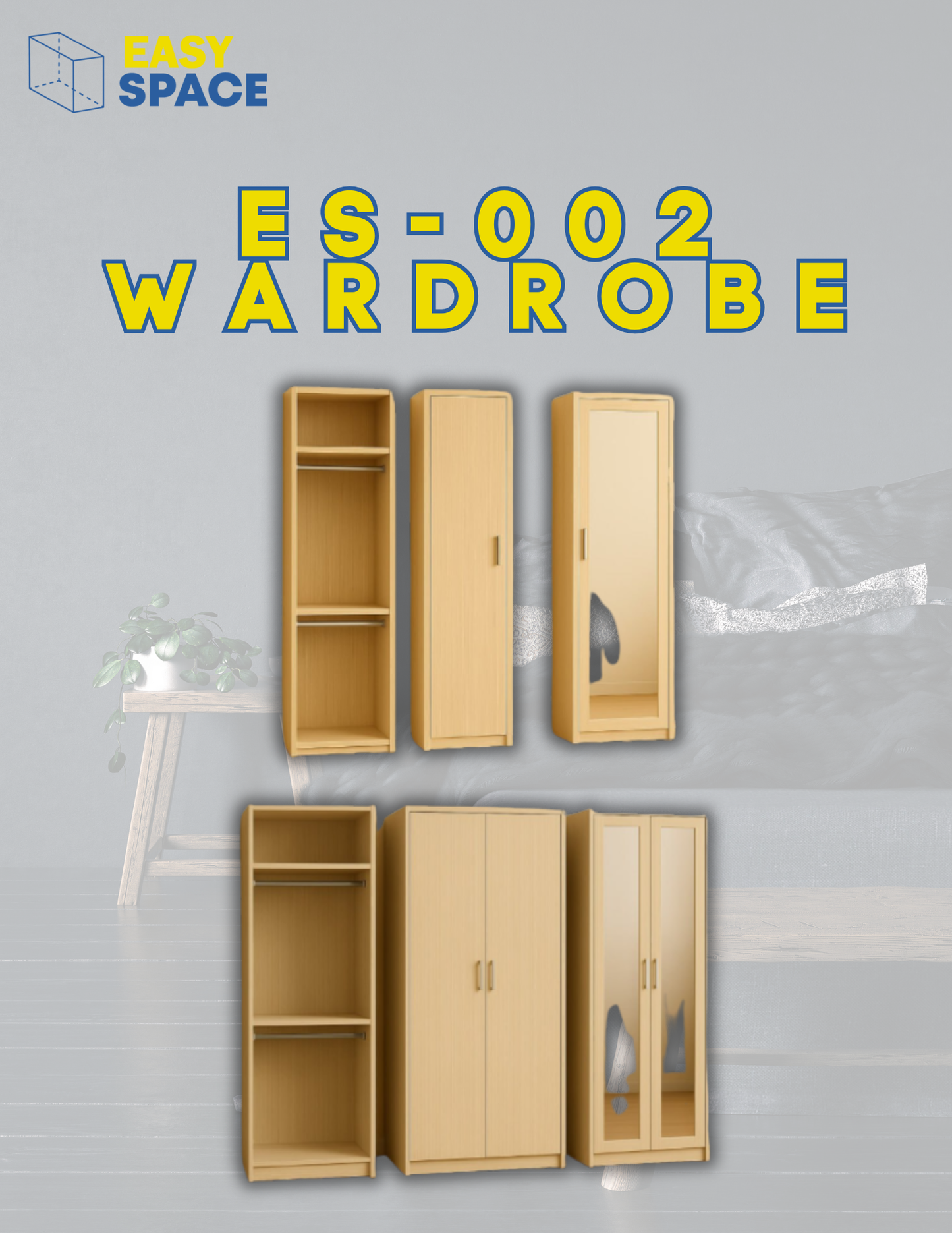 ES-002 Wardrobe with Hanger Rod and Shelf