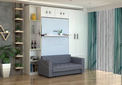 Vertical Wall Bed with Bookshelf & Integrated Sofa - KVJM Easy Space PH