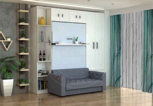 Vertical Wall Bed with Bookshelf & Integrated Sofa - KVJM Easy Space PH
