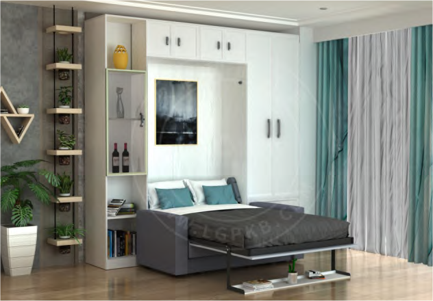Vertical Wall Bed with Bookshelf & Integrated Sofa - KVJM Easy Space PH