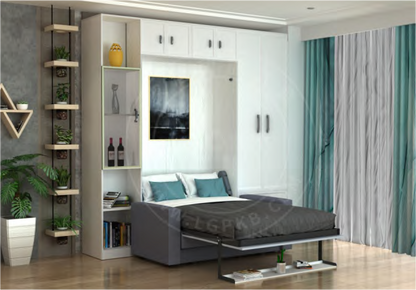 Vertical Wall Bed with Bookshelf & Integrated Sofa - KVJM Easy Space PH