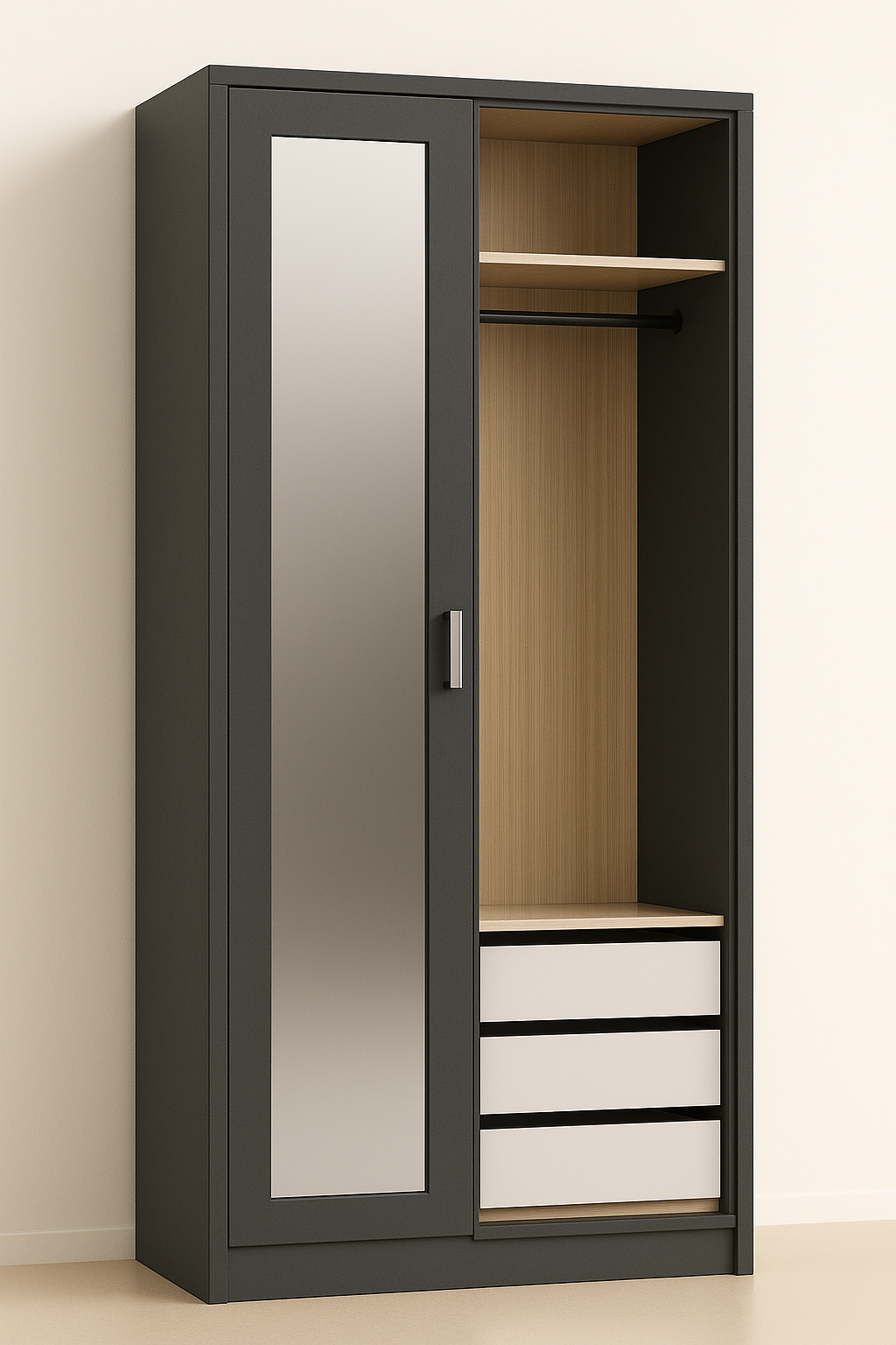 ES-003 Wardrobe with Hanger Rod and Drawer